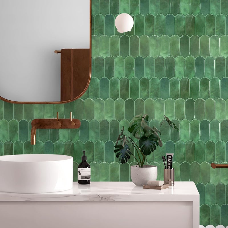 Vamos Tile Upgraded Thicker Design Peel and Stick Backsplash Tile, 1-Sheet Green Self Adhesive Vinyl Wall Tiles, Stick on Backsplash for Kitchen, Bathroom,RV (Thicker Design) - Image 5